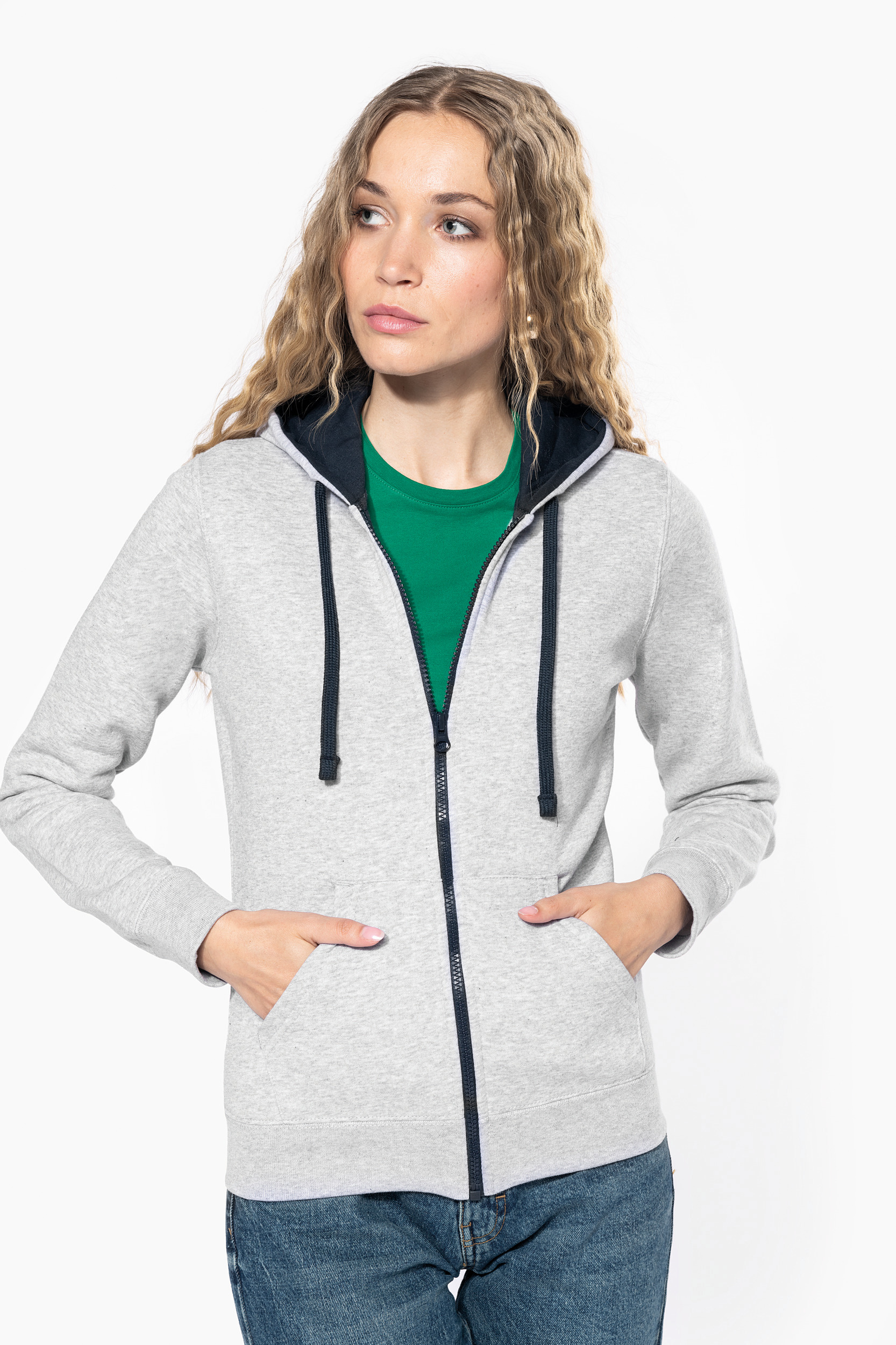 Kariban Sweat-shirt zippé capuche contrastée femme K467 – Image 2